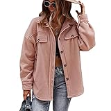 Damen Herbst Winter Flauschiger Mantel, Mädchen Freizeit Stil Temperament Solid Color Revers Langarm Lose Einreihige Outwear, rose, 46