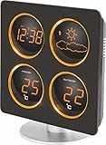 Technoline WS 6830 Wetterstation mit Wetterdendenz, Temperaturanzeigen, 2 Weckalarmen und Schlummerfunktion, LED-Anzeige, inklusive mit Außensender TX 96-TW004, warmes orange, Gehäuse schw