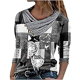 MEITING Damen Pullover Mit Knopfkragen Herbst Winter Hoodie Sweatshirt Langarm für Frauen Mit Motiv Bedruckte Stickkragen Langarm Pullover Bluse Top