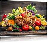 Pixxprint Frisches Obst und Gemüse im Korb, Format: 60x40 auf Leinw