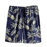 MKIOAKEv Herren Leinenhose Kurz Baumwolle Leinen Hosen Retro Printed Hawaii Strand Shorts mit Tasche Bequeme Lässige Strandhose Lustige Leichte Freizeithose Große Größ