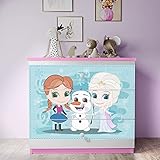 Bjird Kommode für Kinder, Kinderkommode für Mädchen und Junge - Weiße Spanplatten – Sideboard mit 3 Schubladen, 81x41x80,5 cm, Rosa - Eiskönig