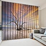 JMHomeDecor Vorhänge Undurchsichtiger Blackout Toter Baum Im Schönen Seewasser 3D-Druck Schwarzer Seidenstoff Wärmeisolierte Ösenvorhänge 250 (H) X 150 (B) cm X 2