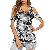 AmyGline Oberteile Damen Bluse Vintage Elegant Tinte Drucken Schulterfrei Hemd Top Freizeitbluse Sommerblusen Hemden S