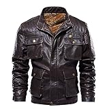 Yowablo Jacke Herren Herbst Winter Einfarbig Langarm Stehkragen Leder (XL,5Kaffee)