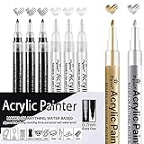 Weiß Schwarz Acrylstifte Marker Stifte Wasserfest, 0.7 mm Dünner Spitze Feine Set für Steine Holz Leinwand Glas Papier Leder Keramik Metall Fotoalbum DIY Zeichnung