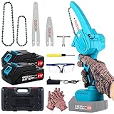 Mini Kettensäge mit Akku, 4&6 Zoll Elektrische Akku Kettensäge mit 2 akku und Schnell Ladegerät, 21V Tragbare Handgeführte Kettensäge Mini Chainsaw für Gartenarbeit Baumbeschneidung H
