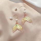 XKMY Meerjungfrau-Ohrringe Fischschwanz-Wald Retro Ohrringe Super Fee-Mädchen-Pearl-Ohrringe weiblich (Metal Color : Gold)