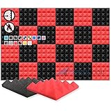 Arrowzoom 24 Akkustik Platten Akkustikschaumstoffmatten Akustikschaumstoff 25x25x5cm Fliesen Dämmung Wanddeko Pyramiden Noppenschaumstoff Breitbandabsorber Decke Foam Feuerhemmend Rot Schw