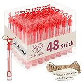 WeddingTree Premium Seifenblasen Set in rot- 48 teilig mit Herzgriff - herzallerliebst für Hochzeit Taufe Geburtstag Goldene Hochzeit Verlobung Valentinstag Gastgeschenk Party
