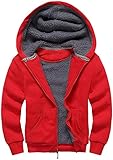 SwissWell Kinder Basic Kapuzenjacke Fleecejacke Übergangsjacke Durchgehender Reißverschluss Winddichte Outdoorjacke Atmungsaktiv Warme Langarmjacke Rot - 152-158 cm/XL