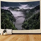 Wandteppich, Motiv: Misty Forest Bäume mit Eisenbahn-Zug, fantastischer Nebel, 3D-Vision, Natur-Landschaft, Wandteppich, Dekoration für Schlafzimmer, Wohnzimmer, Wohnheim (150 cm × 200 cm)