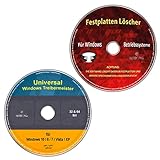 Universal Treiber-Meister für Windows 10 / 8 / 7 / Vista / XP (32 & 64 Bit) alle (PC & Laptop) Modelle + Festplatten Löscher & Formatiere, Datenvernichter, Sichere Datenlöschung (2 CD/DVD-Spar-Set)