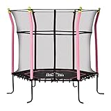 HOMCOM Trampolin für Kinder Gartentrampolin mit Sicherheitsnetz Randabdeckung Gummiseil gepolstert Stahl Rosa Ø162 cm bis 60 kg