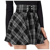 SUNNSEAN Damen Gitter Kilt-Rock Faltenröcke Minirock Hohe Taille Kurz Skirt Skater Rock Informell Mini Glocken Rock