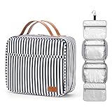 Kulturbeutel, zum Aufhängen, große Kapazität Reise Kulturtasche wasserdichte Kosmetiktasche Make-up-Organizer mit 4 Fächern und 1 Stabilen Haken für Damen/Herren Navy Blue & White Striped Larg