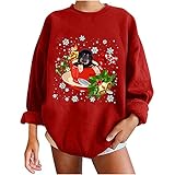 EMATOP Damen Sweatshirts für Weihnachten Casual Lockerer Pullover Oberteil Oversized Langarmshirt Rundhals Basic Bluse Tops Herbst Winter Mode Jumper Dickes Warm Mantel Elegant Streetw