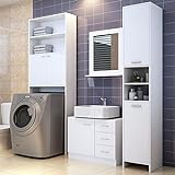 Deuba Badmöbel Set Waschbeckenunterschrank Badezimmerhochschrank Waschmaschinenschrank Farbe weiß