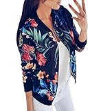 Rosennie Damen Casual Jacke Blumenmuster Frühling Jacke Reißverschluss Stehkragen Outwear Langarm Bomberjacke Kurz Coat Herbst Winter Kurz Leichte Jack