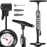 KESSER® Standluftpumpe mit Manometer, Fahrrad-Luftpumpe Standpumpe passend für alle Ventile (AV, DV, SV,I) Doppelpumpenkopf, 3 Adaptern Rennrad, Mountainbike, Auto Reifen-Pumpe Universal, Schw