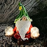 Gartenzwerg Solarstatue, 25,4 cm, Kunstharz-Zwerge, Figur mit solarbetriebenen Lichtern, Zwerge, Gartendekorationen, für den Außenbereich, Terrasse, Hof, Rasen, Hinterhof, Heimdek