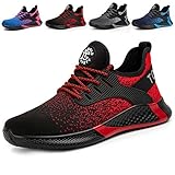 AONETIGER Sicherheitsschuhe Herren Damen S3 Leicht Arbeitsschuhe Stahlkappe Sportlich Schutzschuhe Atmungsaktiv rutschfest Schuhe Sneaker(Größe 44,Rot)