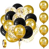 Whaline Luftballons zum 50. Geburtstag Set 24 Stück Schwarz Gold Latex Ballon Konfetti Ballon mit 2 Goldbändern Happy 50 Birthday Party Ballons für Frauen Männer Geburtstag Party Dekoration Supp