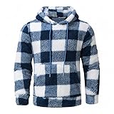 Men's Fleece Kapuzenpullover Fashion Plaid Aufdruck Plüsch Hoodie Kapuzenshirt Herren Lässiges Slim Fit Hoody Pullover Sweatshirt mit Kapuze(Blau,XL)