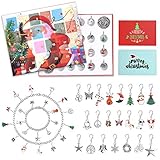 MIAHART Weihnachts-Adventskalender, Weihnachts-Countdown-Kalender, zum Selbermachen, Charm-Armbänder für Mädchen, Schmuck, Adventskalender, inklusive 22 Charms, 2 Armbänder, 2 Weihnachtsgrußk