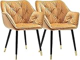 JFIA65A 2er Set Samt Esszimmerstuhl Moderner Lounge Sessel Küche Wohnzimmer Schlafzimmer Metallbeine Stuhl, 45×44×80cm (Farbe : Gold)