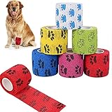 Veraing Selbstklebende Bandage für Haustiere, Elastische Kohäsive Haftbandage Kohäsive Fixierbinde für Hund, Pferd, Haustier, Wrap Klebeverband für Handgelenk Knöchel Finger (6 Rollen)