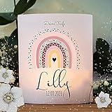 Taufkerze Patenkerze Gastkerze Lichthülle Rainbow Regenbogen Punkte hellrosa Wunschname Spruch individualisierbar wk204 - ausgewählte Größe: *6. 2x Lichthüllen (ohne Taufspruch)*