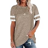 DOMBX Damen Rundhals Kurzarm Übergröße Sommer Golf Shirts Streifen Bedruckt Patchwork Slim Fit Baseball T-shirt Tunika Tops Frauen Lässig Einfach Basic Atmungsaktiv Oberteile Bluse Tee Sweatshirt H