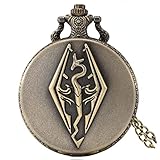 Bronze Dragon Totem Quarz Taschenuhr Römische Ziffer Zifferblatt Analog Halskette Anhänger Kette 30