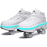 GWYX VIIPOO 2 In 1 Multifunktions-Inline-Skates Mit Bunten LED-Lichtern Multifunktions-Deformations-Skating-Rollschuhe Verstellbare Wanderschuhe Outdoor-Skaten,White-EU 39/UK5.5