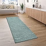 Paco Home Hochflor Teppich Wohnzimmer Shaggy Langflor Modern Einfarbig Ohne Muster, Grösse:60x100 cm, Farbe:Türk