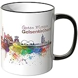 WANDKINGS® Tasse, Schriftzug Guten Morgen Gelsenkirchen! mit Skyline - SCHWARZ