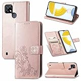 JIUNINE Hülle für Realme C21, Handyhülle Leder Flip Case mit Glücksklee Muster [Kartenfach] [Magnetverschluss] Schutzhülle Tasche Cover Lederhülle für Realme C21, Roség