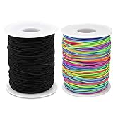 jenich 2 Rollen 200m Elastische Schnur 1mm elastische Faden Perlenschnur Regenbogen Schwarz Gummiband Gummischnur Nylon Bastelnschnur zum Auffädeln Perlen Armb