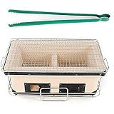 Zuhause Camping Holzkohlegrill, Japanisch Yakitori BBQ Tischplatte Holzkohlegrill Rechteck Holzkohleofen Hibachi Kocher Mit Rost, Stand Und Food Tong (Beige)