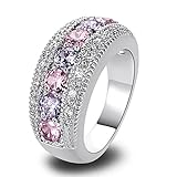 YAZILIND Pink Weiss Diamant Kristall weißes Gold Ring für Frauen Geschenk Size 8