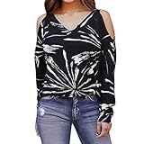Gothic-Blusen für Damen, bedrucktes V-Ausschnitt, lockeres T-Shirt, schulterfreie Oberteile, Damen-Pullover, Pullover, Sweatshirts, Langarm-Tuniken für die von Frauen 11624