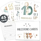 45 Baby milestone cards Lino for boys and girls milestone cards set + gift box beautiful gift idea for birthday, christening or babyshower (animals, white, english)