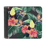 Herren Geldbörse aus Leder Portemonnaie Tropischer Blumen Vogel Palme Hibiskus Tukan Slim Brieftasche Geldbeutel Kreditkarten Halter Kartenetui für Männer White One S