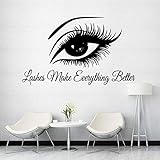 Eyelashes Make Everything Better Quotes Beauty Salon Eyelashes Vinyl Decal Wall Stickers Interior Decoration Movable Wallpaper -68.4x40.8