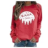 Blingko Adventskalender 2021 Frauen mit Muster Aufdruck Klassisch Xmas Pulli Christmas Reindeer Weihnachtspulli Herbst Winter Langarm Pullis Lustig Christmas Tops Weihnachtsgeschenk