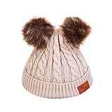 Niuyy Damen Strickmütze Winter Gefütterte Strick-Mütze Bommelmütze warme Damen Strick Beanie Strickmütze Bommel Winter Winter Hüte für Frauen Winter Mü