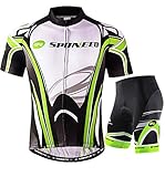 Fahrradtrikot-Set für Herren, kurze Ärmel, gepolsterte Shorts, Reithose, Spandex, US-Größe XXL, mehrfarbig, Grün / Weiß