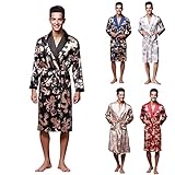 ZDJH Schlafkleid männer Herren Ice Silk Pyjama Langarm Nachthemd Bademantel Homewear Ice Silk Langarm Bedruckter Pyjama Nachthemd Bademantel Homewear Cardigan Nachthemd Mit Schnürung