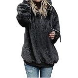 TDEOK Plüschjacke Damen Flauschig Mantel Damen Herbst Plüschjacke Damen Elegant Kapuzenjacke Damen Warm Winter Kälteschutz Winddicht Spleißen Outdoorjacke Damen Sweatjacke Damen mit Kap